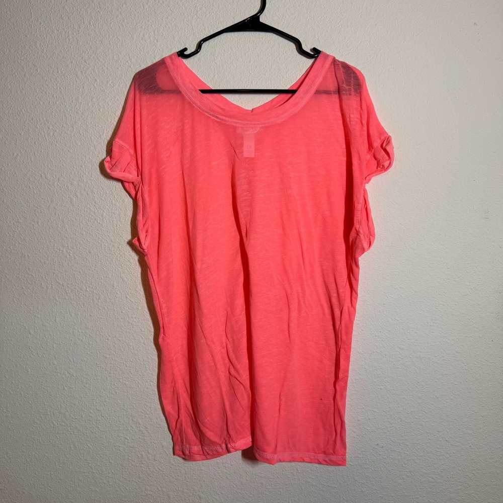 Just Be Neon Pink Short Sleeve Scoop Neck Slub Knit Top Plus Size 1X